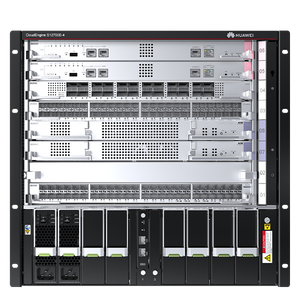 Switch Core Huawei S12700E-4 vista frontal completa com placas 100GE QSFP28 instaladas - Seminovo Outlet
