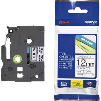 Fita Brother TZE-231 12mm Preto/Branco