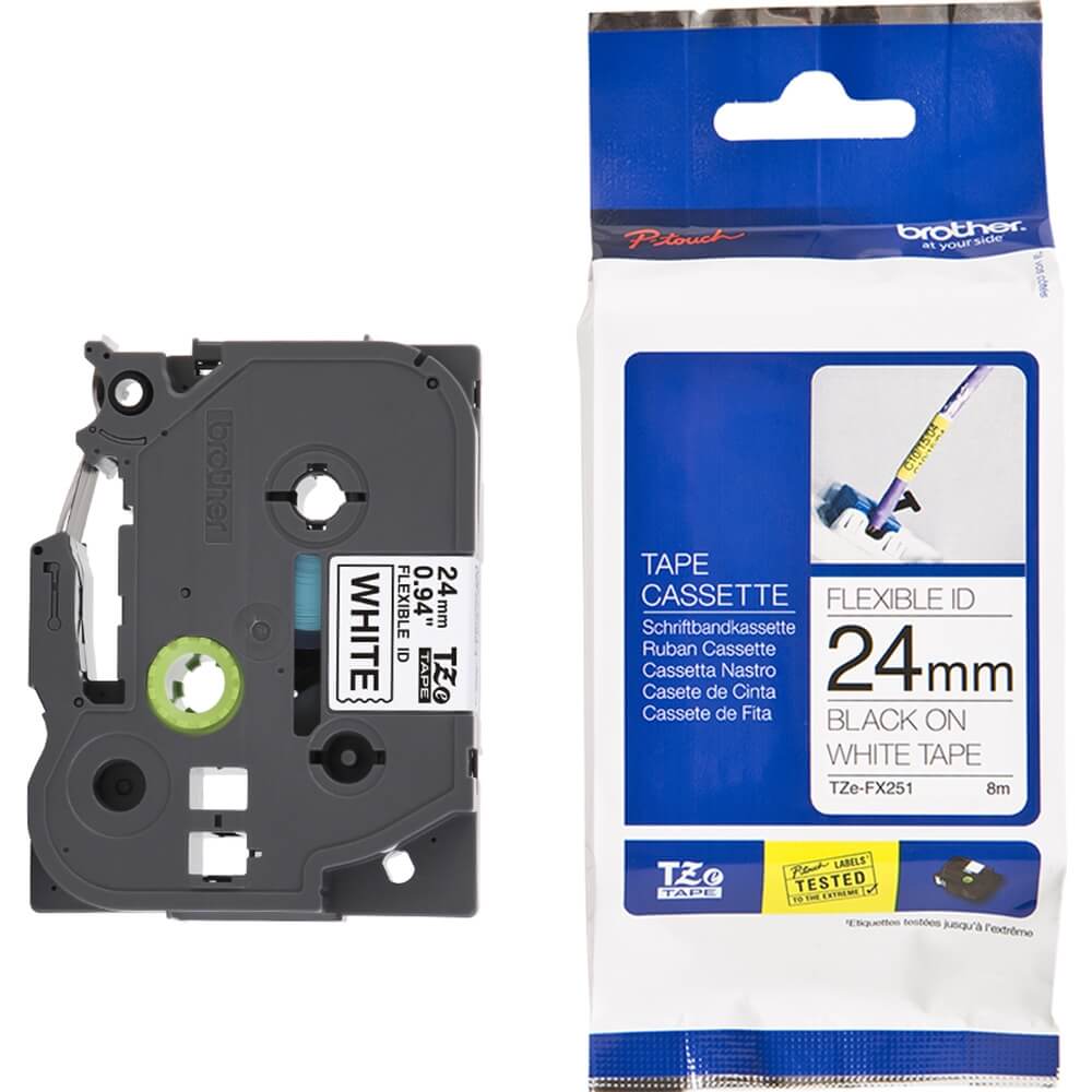 Fita Brother TZe-FX251 24mm Preto/Branco - Impressorajato