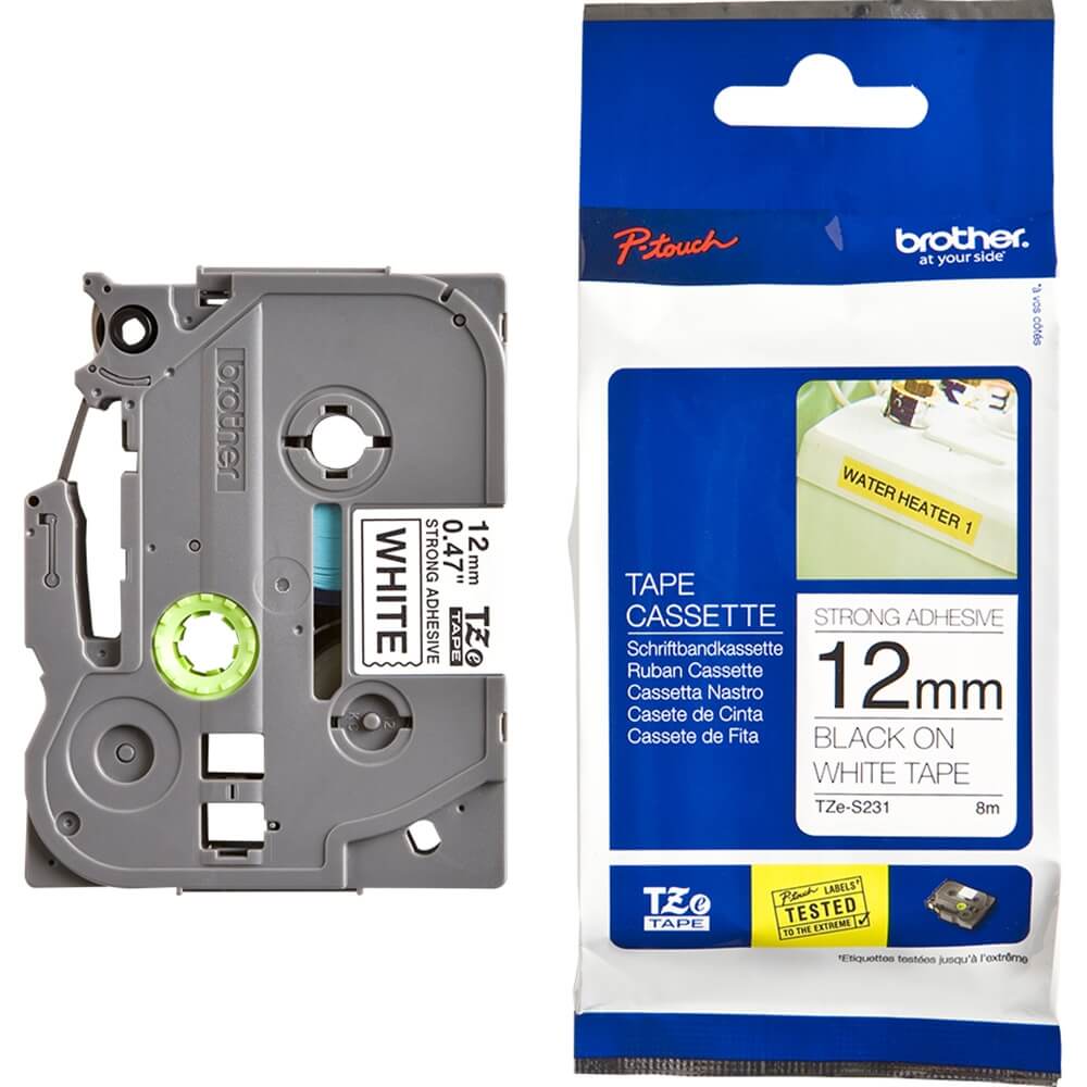 Fita Brother TZE-S231 12mm Preto sobre Branco Industrial - Impressorajato